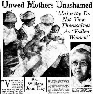 Newspaper article from 1939 titled "Unwed Mothers Unashamed"